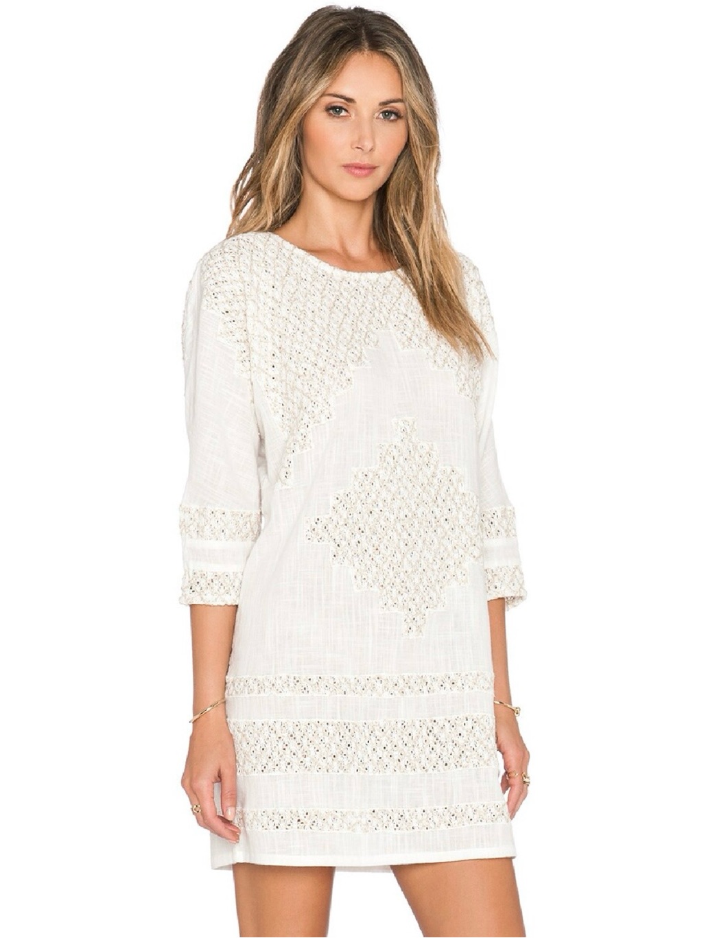 Free People Desert Song Crochet Shift 100% Cotton Mini Dress Xs